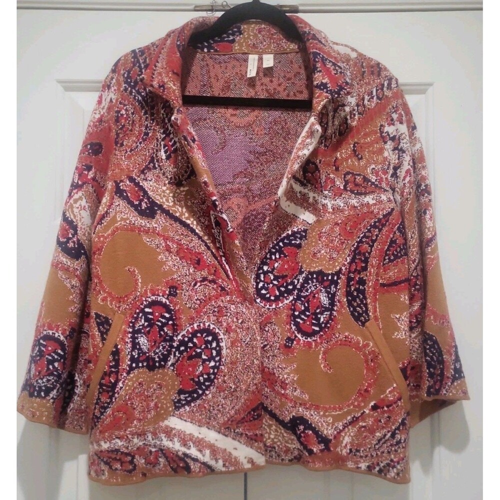 Anthropologie Moth Paisley Intarsia Sweater Blazer Jacket Boho Knit Cardigan MP